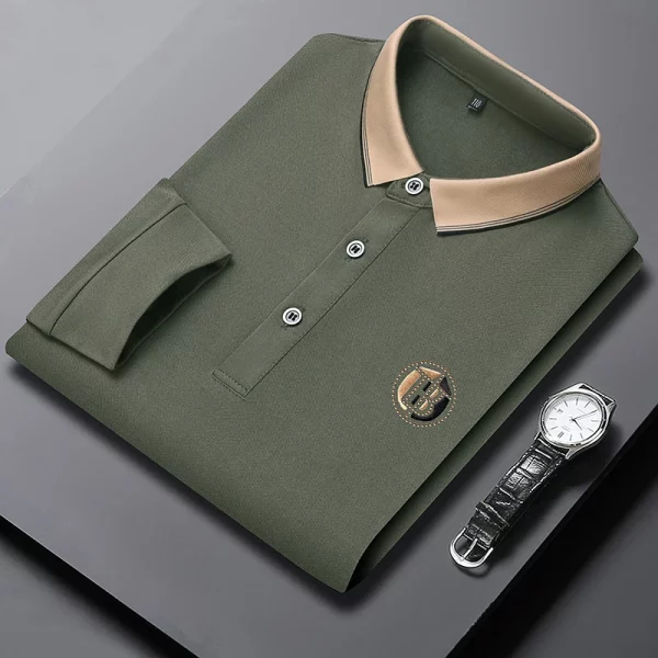 Men’s Casual Polo Long Sleeved T-shirt Embroidered Cotton