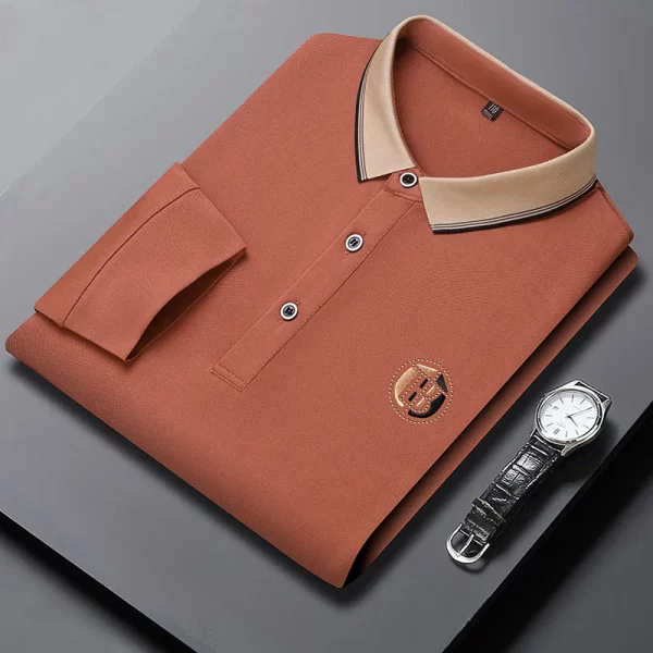 Men’s Casual Polo Long Sleeved T-shirt Embroidered Cotton - Image 3