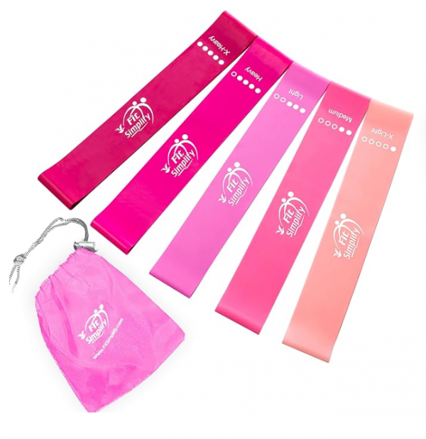 Fit Simplify Resistance Loop Exercise Bands with Instruction Guide and Carry Bag, Set of 5 - Image 3