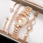 Set 4pcs Diamond Women Watches Rose Gold Watch Ladies Wrist Watches Luxury Brand Rhinestone Womens Bracelet Watches Female Relogio