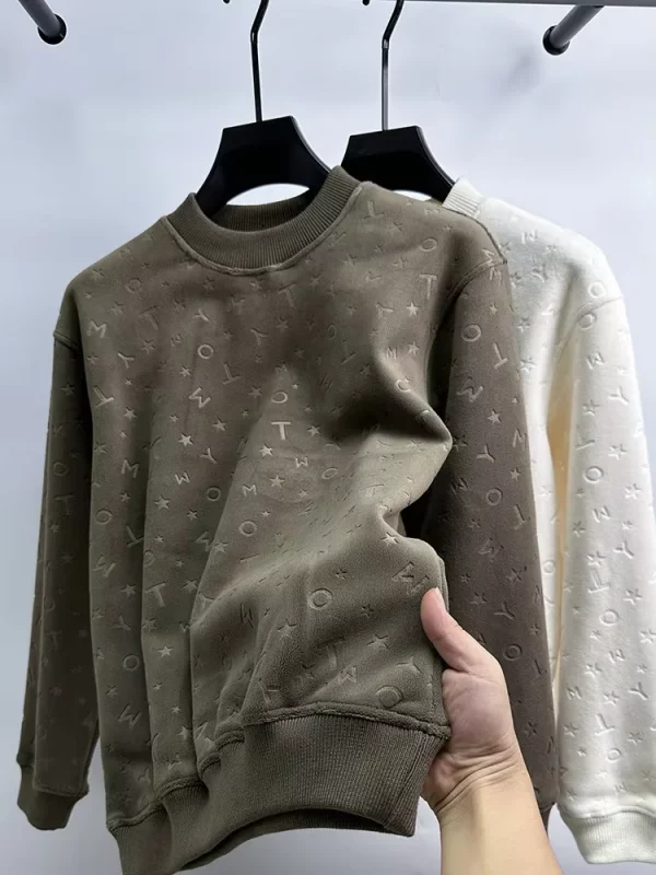 Luxury brand fashion letter jacquard sweater men's round neck autumn winter new item plush thick T-shirt casual warm pullover - Image 6
