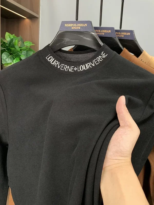 High-quality Designer Brand Men's T-shirt Winter Double-sided Velvet Long-sleeved Crew Neck Thermal Top Polished Men's Clothing - Image 5