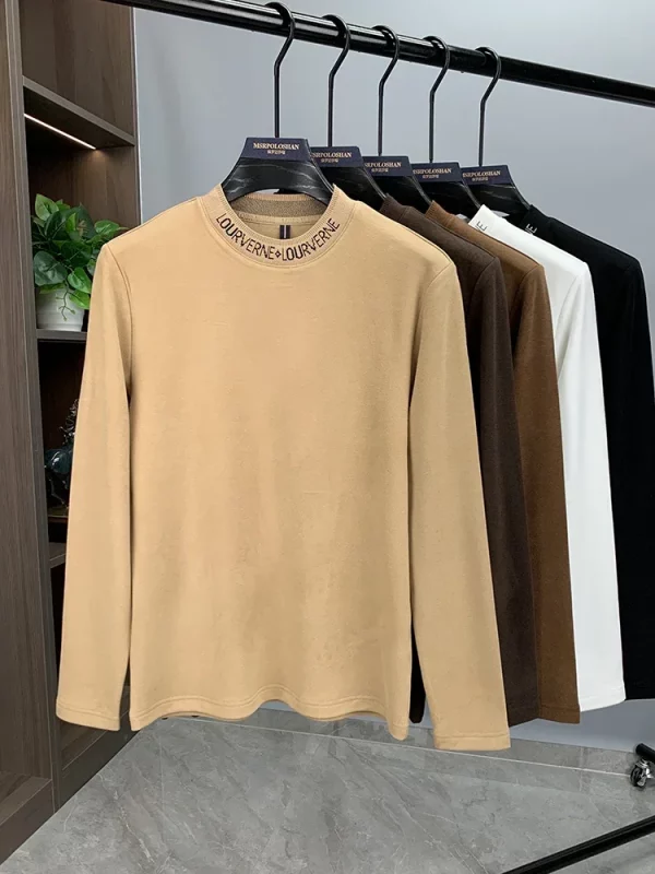 High-quality Designer Brand Men's T-shirt Winter Double-sided Velvet Long-sleeved Crew Neck Thermal Top Polished Men's Clothing - Image 6