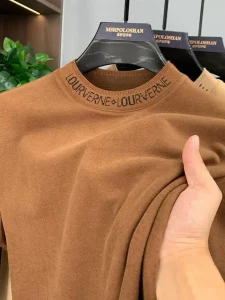 High-quality Designer Brand Men's T-shirt Winter Double-sided Velvet Long-sleeved Crew Neck Thermal Top Polished Men's Clothing