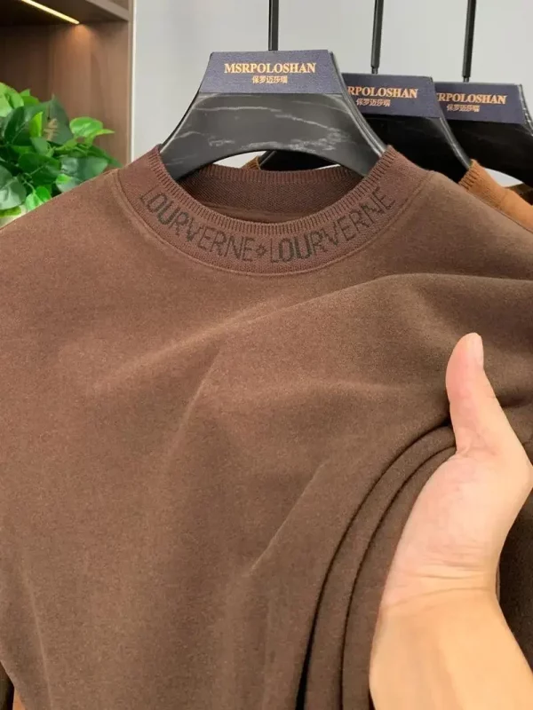 High-quality Designer Brand Men's T-shirt Winter Double-sided Velvet Long-sleeved Crew Neck Thermal Top Polished Men's Clothing - Image 2