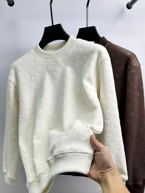 Luxury brand fashion letter jacquard sweater men's round neck autumn winter new item plush thick T-shirt casual warm pullover - Image 5