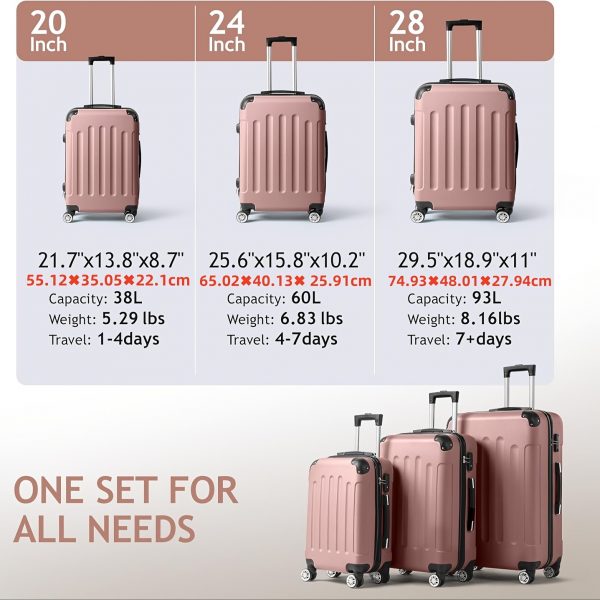 Set 3-Piece  White Portable Traveling Spinner Luggage, Hand Bags Many Colors, TSA  Approval Compliant - Image 4