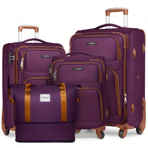 4 Pcs Luggage Set, Expandable Rolling Suitcases With Spinner Wheels