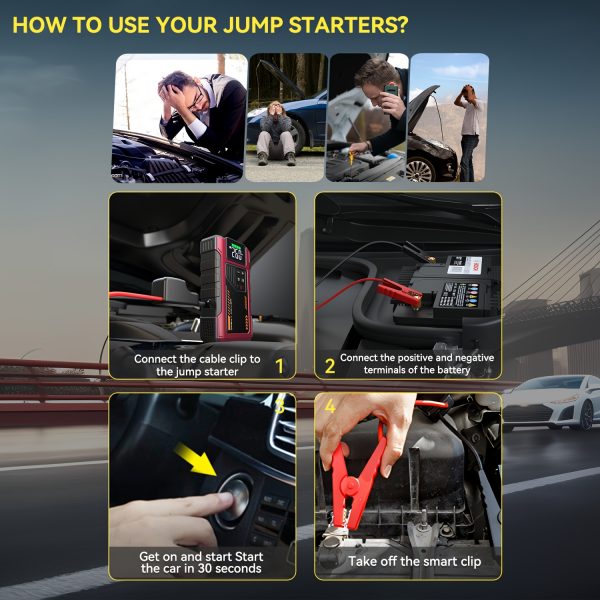 Portable Car Air Compressor & Jump Starter with LED Emergency Light, Fast Charging, - Image 5