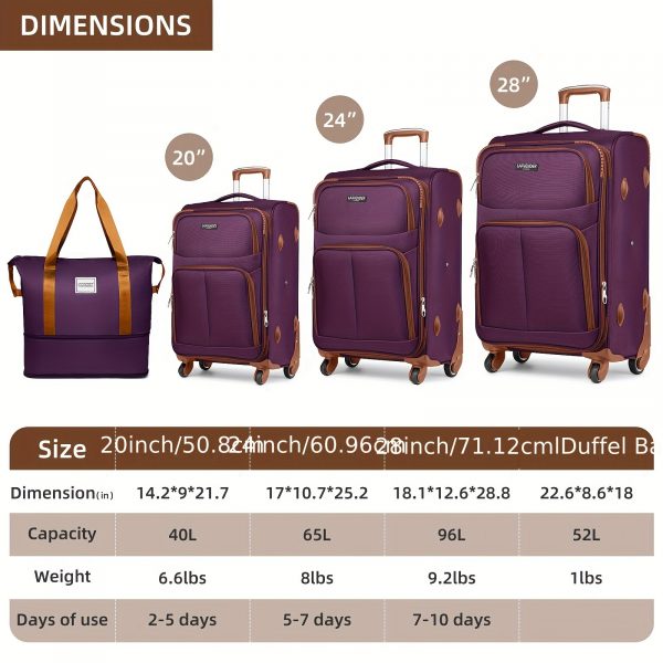 4 Pcs Luggage Set, Expandable Rolling Suitcases With Spinner Wheels - Image 2
