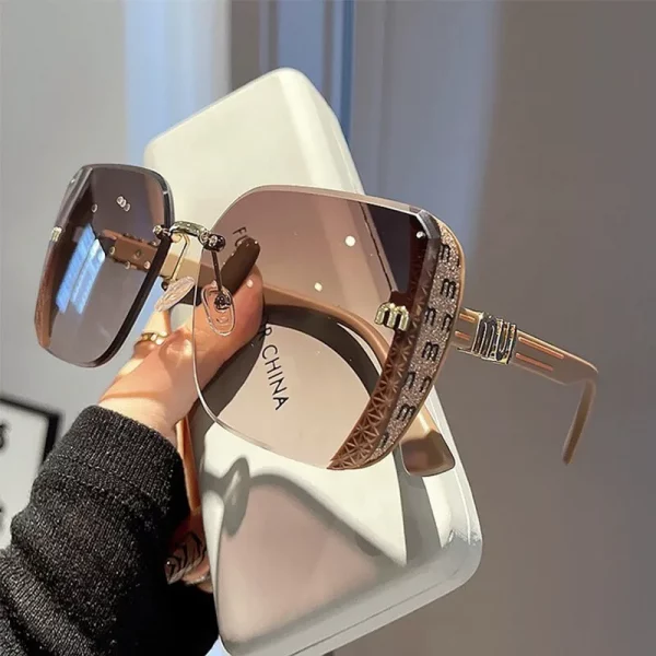 Sunglasses Women Luxury Brand Letters Anti Strong Light Vintage Rimless