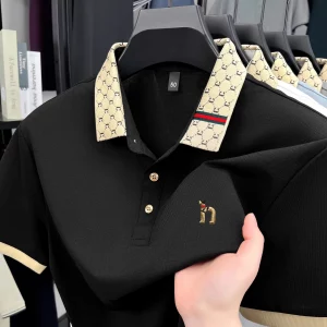 Luxury Men's Teddy Dog Pattern Design Embroidered Short Sleeve