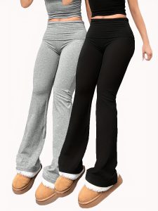 Women's Flared Pants Set, 2-Piece Tights, Solid Color