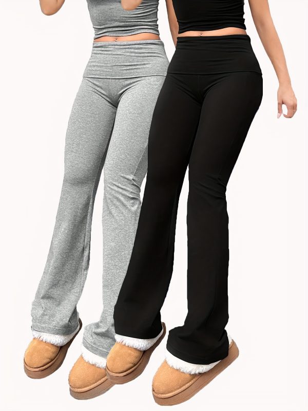 Women's Flared Pants Set, 2-Piece Tights, Solid Color